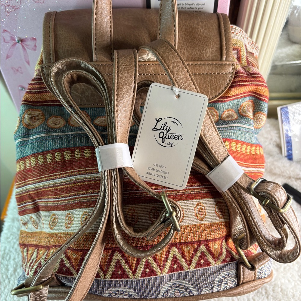 Brown and Multicolor Women's Backpack - Picture 7 of 10